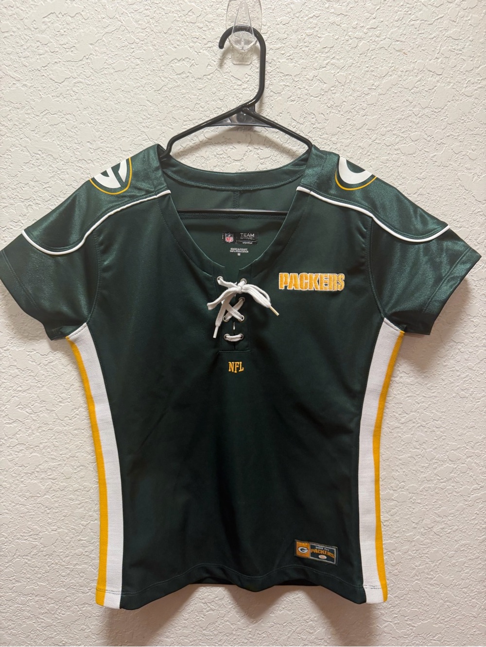 Women's Green Packers Lace-Up NFL Jersey Tee - Official Team Logo